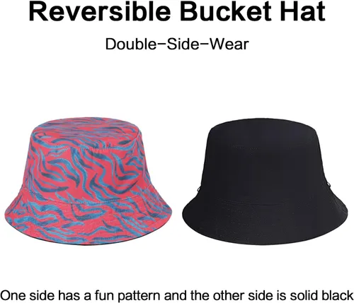 Vista 6 de HH HOFNEN Sombrero de pescador de doble cara para verano, playa, sombrero de sol para viajes, gorra de pescador con cuerdas para mujeres y hombres