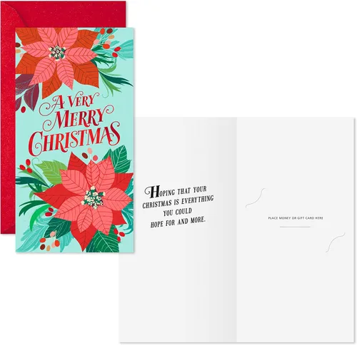 Vista 2 de Hallmark - Paquete de tarjeteros para Navidad o tarjetas de regalo, Poinsettias muy alegres (10 tarjetas con sobres)