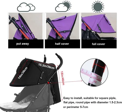 Vista 4 de Toldo de verano para cochecitos de bebé, parasol UPF50+ para cochecito de bebé, protección UV, visera solar para niños pequeños, persianas opacas