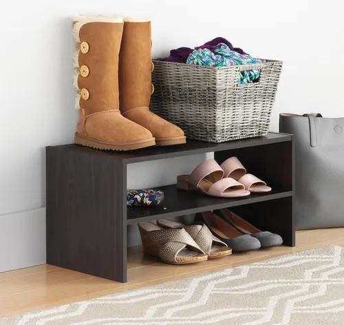Vista 19 de Whitmor - Estante para zapatos apilable de madera con 2 estantes, nogal, 61 centímetros, paquete de 2