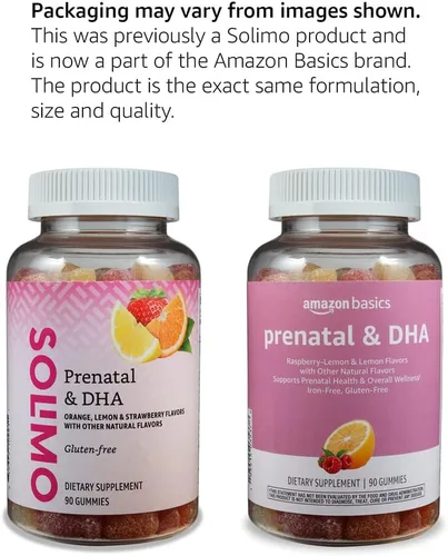Vista 4 de Amazon Basics - Gomitas prenatales y DHA, sabor a frambuesa y limón, 90 unidades (anteriormente Solimo)