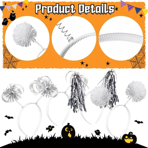 Vista 3 de 8 diademas con pompones envueltas en oropel para cumpleaños, fiesta de Halloween para mujeres