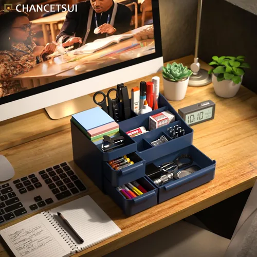 Vista 3 de Organizador de maquillaje con cajones, organizador de encimera para tocador, escritorio de baño y dormitorio, vitrina de cosméticos, caja