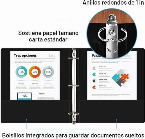 Vista 7 de COMIX Carpeta resistente de 3 anillos de 1 pulgada con cubierta transparente, carpeta de anillos redondos de 1 pulgada, sin PVC, capacidad de 200