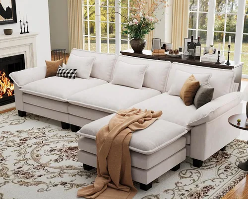 Vista 122 de Sofá modular de gran tamaño de 154 pulgadas, cómodo sofá en forma de U con 3 otomanas móviles, sofá moderno de felpilla de 7 plazas para sala