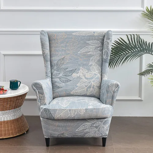 Vista 2 de Wingback - Funda elástica para silla, 2 piezas, con respaldo de ala, funda protectora de muebles impresa, suave con parte inferior elástica