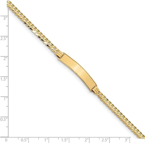 Vista 3 de Pulsera de identificación de eslabones cubanos planos de oro amarillo de 14 quilates con cierre seguro de langosta (0.217in), Oro