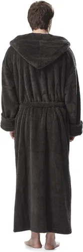 Vista 4 de Arus Bata de forro polar para hombre, bata de baño turca larga con capucha