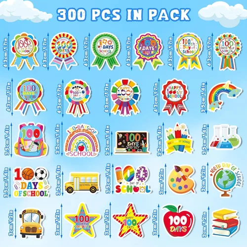 Vista 2 de JULBEAR 300 Calcomanías de Espuma de 100 Días de Escuela Autoadhesivas Campus Más Inteligente Calcomanías de Recompensa Motivacionales para Fiesta