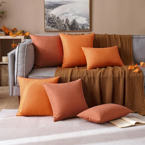 Vista 5 de MIULEE - Paquete de 2 fundas decorativas de cojín para exterior, impermeables, sólidas, de imitación de lino, para jardín, granja, para verano, Óxido