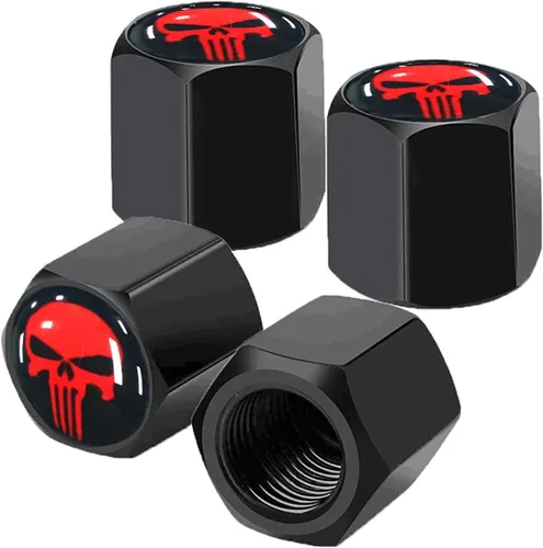 Vista 15 de Ajxn Paquete de 4 tapas de válvula de neumático con calavera para rueda de coche, cubiertas herméticas a prueba de polvo, tapas universales