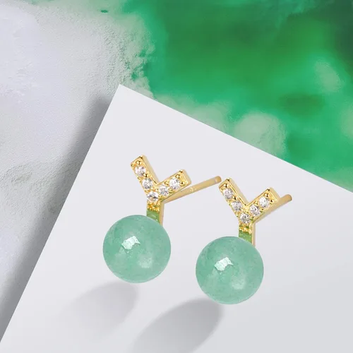 Vista 25 de Jade Earrings Studs,Green Jade Earrings for Women,925 Sterling Silver Earrings Studs for Sensitive Ears,Handmade Jade Earrings for Birthday