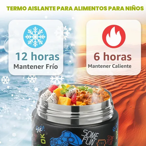 Vista 5 de Termo de sopa de 10 onzas para comida caliente para niños, recipiente de comida aislado con cuchara y boca ancha, acero inoxidable, a prueba