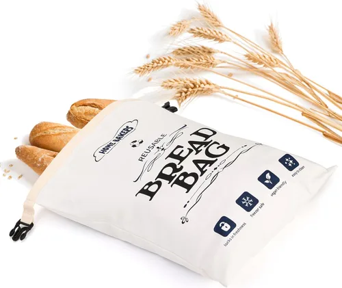 Vista 5 de ZEAYEA Paquete de 2 bolsas reutilizables para almacenamiento de pan, contenedor de pan impermeable con doble forro para pan grande, baguette