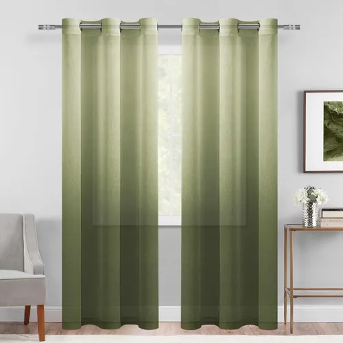 Vista 12 de DWCN Cortinas Transparentes Ombré - Cortinas de Lino Sintético con Gradiente Semi Voile con Ojales en la Parte Superior para Dormitorio y Sala