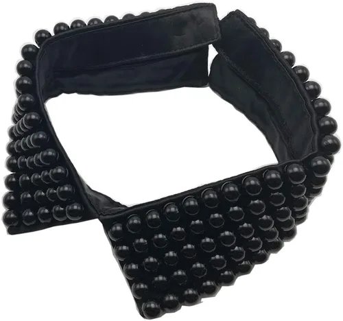 Vista 2 de Collar falso desmontable de moda para mujer, collar falso de perlas falsas para mujer, dos opciones de color (negro)