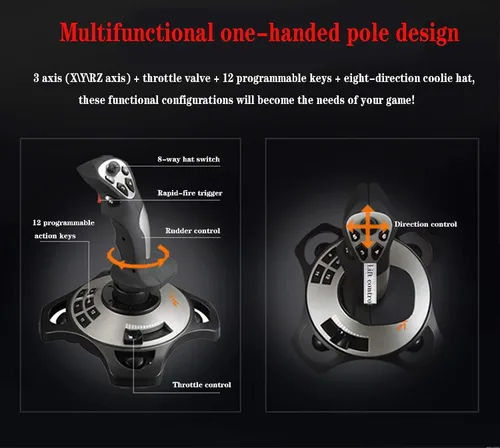 Vista 8 de Flight simulator controls pxn 2113 pc Joystick usb pc flight simulator controls with Vibration Function and Throttle Control Wired Game Flight Stick