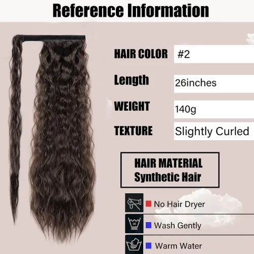 Vista 4 de rosmile Extensión de cola de caballo con ondas de maíz, alrededor de 26 pulgadas de largo, rizada, ondulada, extensión de cola de caballo sintética
