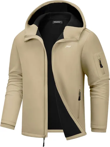 Vista 11 de WULFUL Chaqueta ligera Softshell para hombre, con forro polar, rompevientos, impermeable, suave, para senderismo al aire libre