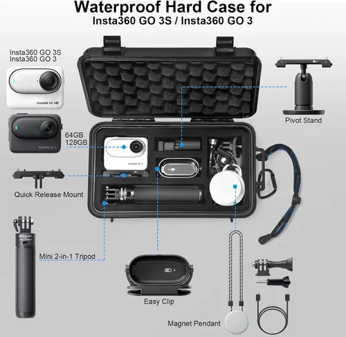 Vista 2 de Lekufee Funda rígida impermeable de viaje para Insta360 GO 3S/3, cámara de acción, cámara de vlogging y accesorios (solo funda)