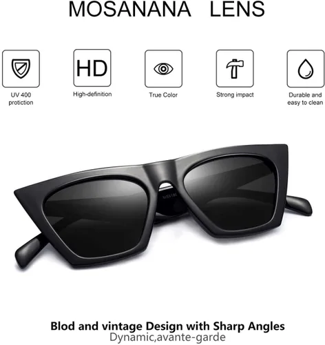 Vista 2 de mosanana Gafas de sol cuadradas con diseño de ojo de gato para mujer, modelo de estilo moderno-SHINE