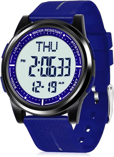 Vista 48 de Beeasy - Reloj digital de pulsera resistente al agua con cronómetro, alarma, cuenta regresiva, doble zona horaria, ultrafino, pantalla angular muy