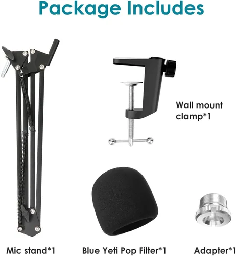 Vista 6 de Blue Yeti - Soporte para micrófono con cubierta de espuma, soporte de brazo de tijera de suspensión y filtro de parabrisas para micrófono