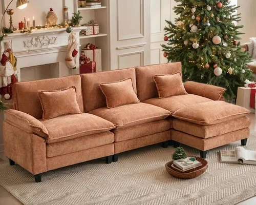 Vista 21 de Sofá Seccional, Sofá Modular Cloud con Otomana, Sofás Cama de Asiento Profundo con Almohadas Decorativas, Cómodo Sofá de Dos Plazas de Chenilla