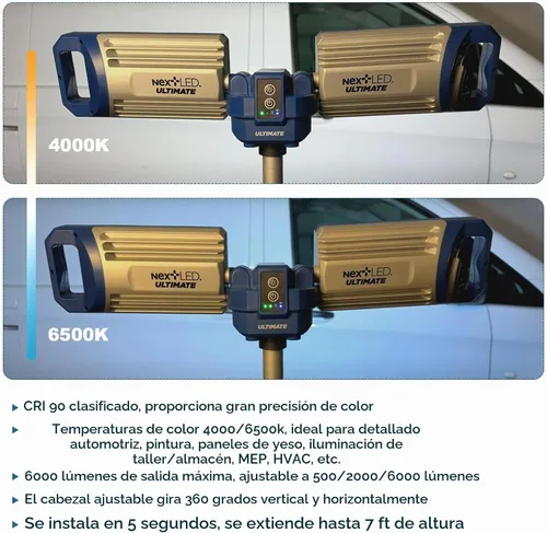 Vista 4 de NextLED Ultimate NT-6926M - Luz de trabajo de trípode resistente con cabezal de lámpara magnética desmontable, 6000 lúmenes, temperatura