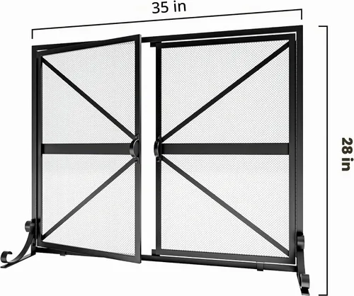 Vista 2 de Fire Beauty Pantalla de chimenea de hierro forjado con puertas, protector