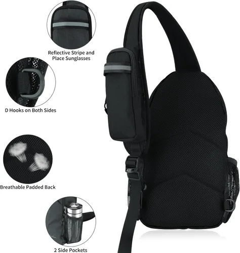 Vista 4 de MAYLISACC Mochila bandolera, bolsa cruzada de hombro para hombres y mujeres, mochila casual, bolsa de pecho para exteriores, Negro