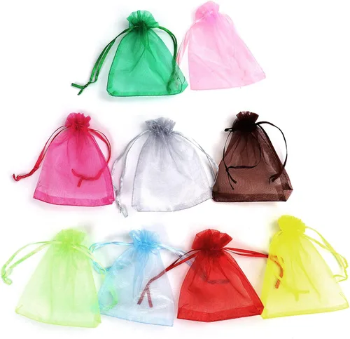 Vista 21 de Lautechco 100 bolsas de organza – 4 x 6 pulgadas, bolsas de regalo de malla beige con cordón para Navidad