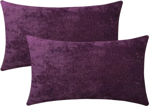 Vista 24 de Juego de 2 fundas de almohada decorativas de pana burdeos suaves y acogedoras, fundas de cojín cuadradas de chenilla para sofá, decoración de sala
