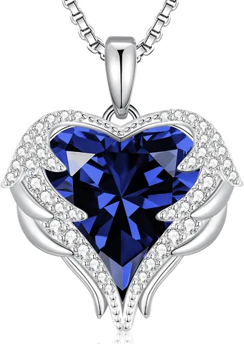 Vista 18 de CDE Angel Wings Heart Birthstone Pendant Necklace Gift for Women Negro-01&07-Piedra natal roja rubí