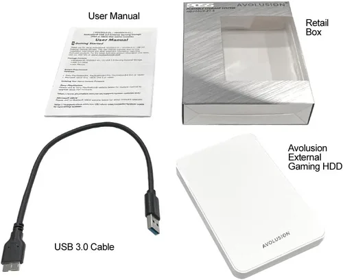 Vista 5 de Avolusion Z1-S - Disco duro externo portátil para juegos USB 3.0 de 500 GB, color blanco (para PS4, preformateado)