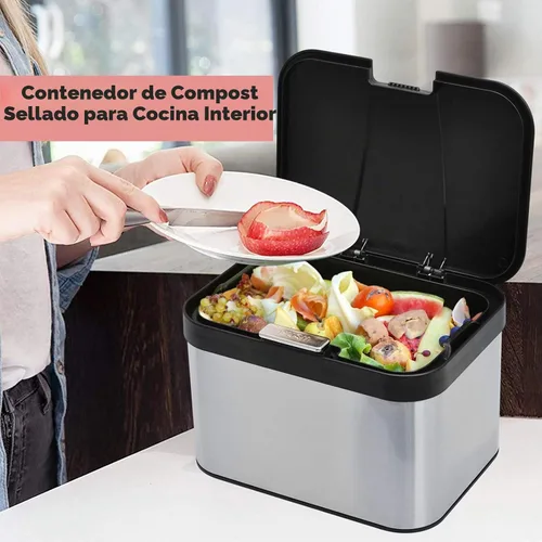 Vista 2 de Contenedor de compostaje para encimera, cubo de compost interior sellado, contenedor de residuos de alimentos, contenedor de compost de cocina
