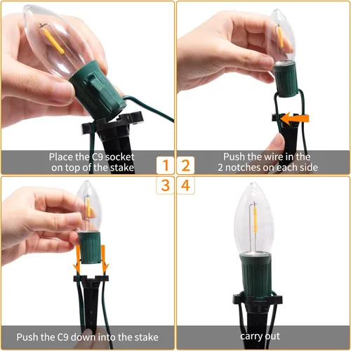 Vista 7 de Brightown Cadena de luces C9 de Navidad para exteriores, 25.7 pies, 20 luces LED para camino, luz de pasillo impermeable conectable para interiores