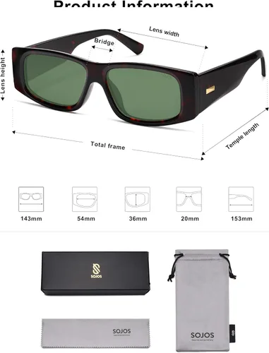 Vista 13 de SOJOS Gafas de sol polarizadas rectangulares Y2K de moda para mujeres y hombres, gafas de sol rave de diseñador de moda SJ2228