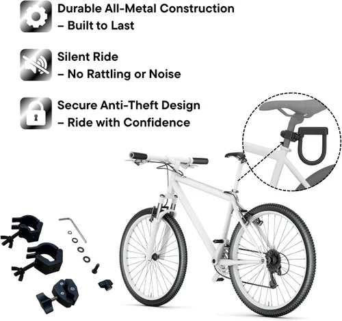 Vista 6 de Soporte de bloqueo en U para bicicleta de alta resistencia, soporte de doble abrazadera de metal para candado de bicicleta, se adapta a marcos