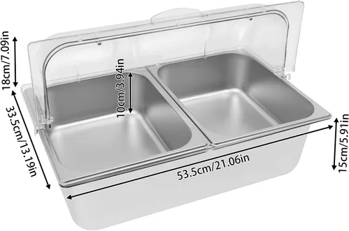 Vista 9 de Recipiente de acero inoxidable para servir alimentos para encimera, contenedor de servir alimentos con tapa, servidor de condimentos con cucharas