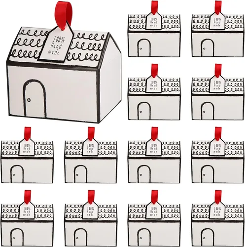 Vista 9 de Haomian - 20 cajas de regalo en forma de casa para golosinas Estilo de casa alta azul