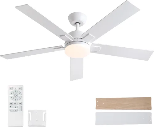 Vista 36 de Ventiladores de techo de 42 pulgadas con luces y control remoto, ventilador de techo negro con 5 aspas, motor DC reversible de 6 velocidades, LED