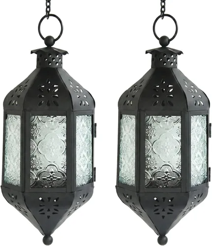 Vista 22 de Vela Lanterns Farol portavelas decorativo marroquí colgante de 11.5 pulgadas, portavelas para interiores y exteriores, para patio, porche, ramadán