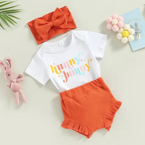 Vista 6 de Kephay Conjunto de mameluco para bebé niña con volantes y diadema con pompones en la cola