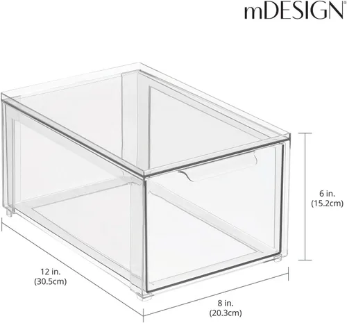 Vista 3 de Papelera mDesign apilable, con cajón extraíble, para cocina, transparente