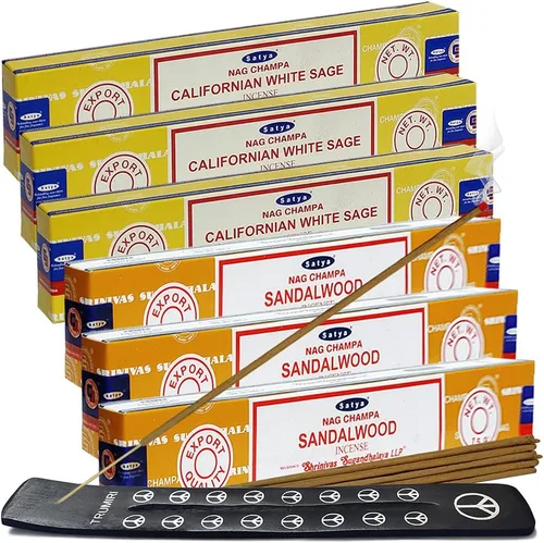 Vista 19 de Varillas de incienso de Sangre de Dragón y Palo Santo con soporte, paquete de variedad de la marca House of Nag Champa y Trumiri