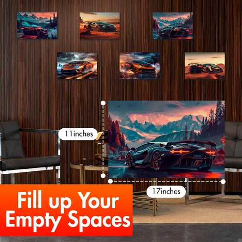 Vista 4 de bqw Póster de arte de pared de Supercar – Impresión sin marco de 17 x 11 pulgadas para habitación de niños, cueva de hombre o dormitorio adolescente