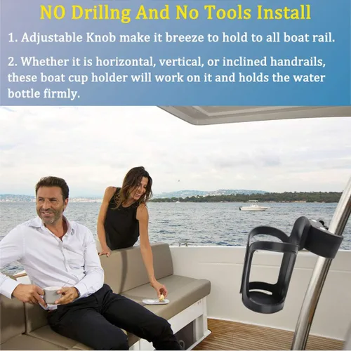 Vista 5 de Boaton Portavasos para riel de barco marino, sin perforación, soporte para bebida para cubierta superior o poste de Bimini, accesorios para barco