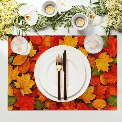 Vista 3 de Fall Placemats 12×18 Inches Set of 4 Autumn Leaves Festival Indoor Kitchen Dining Table Place Mats for Home Party Decoration