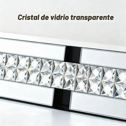Vista 2 de Chende - Espejo de pared decorativo de 36 x 24 pulgadas con marco incrustado de cristal real, espejo de tocador HD sin plomo para sala de estar